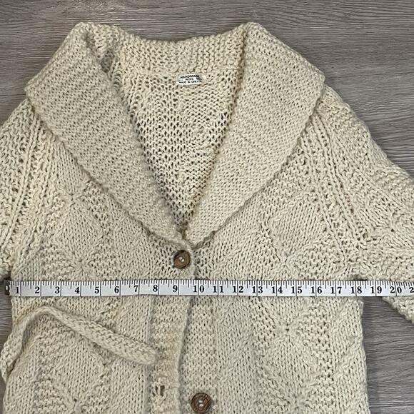 Vintage CableKnit Cardigan 100% Wool Chunky Warm Handmade Winter Made in Greece - Picture 5 of 6